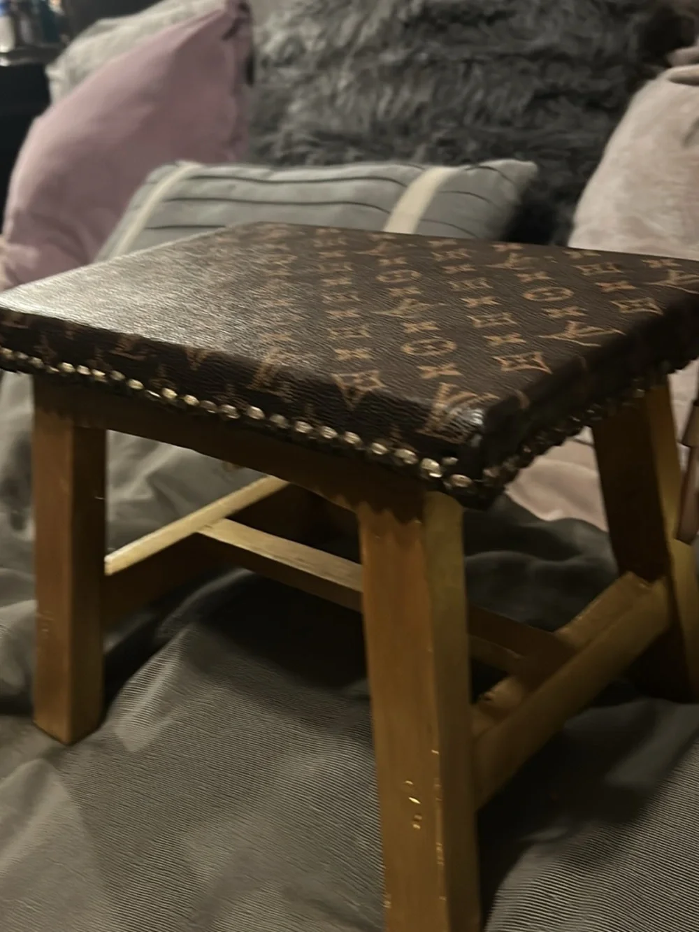 Louis Vuitton Brown Monogram Upholstered Accent Stool